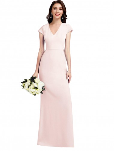 Pink A-Line V-Neck Long Formal Evening Dress Canada Online