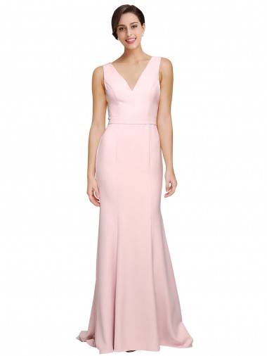 V-Back Pink A-Line V-Neck Sweep Train Semi Formal Evening Dress Canada Online