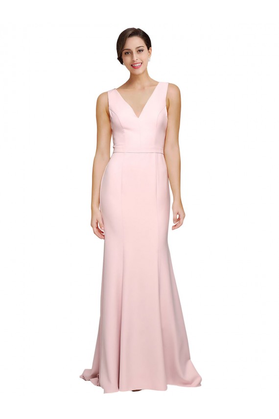 V-Back Pink A-Line V-Neck Sweep Train Semi Formal Evening Dress Canada Online