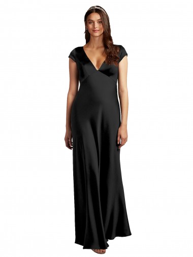 Keyhole Back Black A-Line V-Neck Long Formal Evening Dress Canada Online