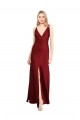 V-Back Burgundy A-Line V-Neck Long Black Tie Evening Dress Canada Online