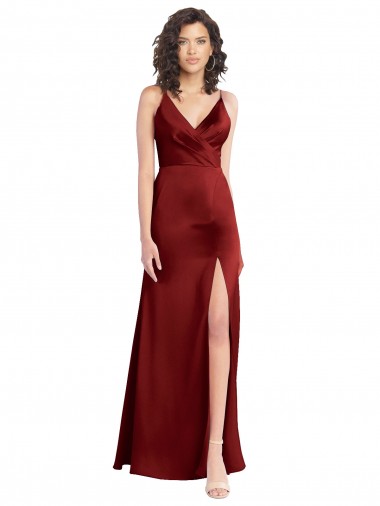 V-Back Burgundy A-Line V-Neck Sleeveless Long Formal Dress Canada Online