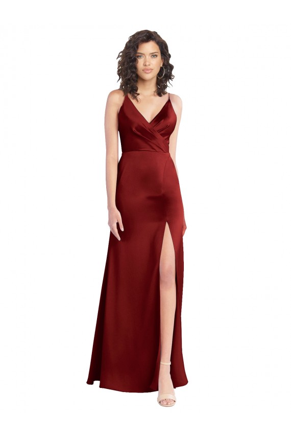 V-Back Burgundy A-Line V-Neck Sleeveless Long Formal Dress Canada Online