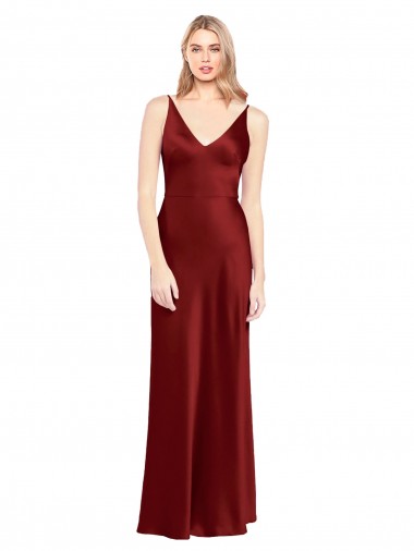 V-Back Burgundy A-Line V-Neck Long Formal Evening Dress Canada Online