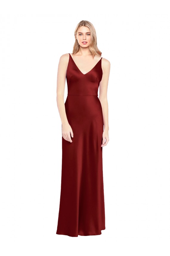 V-Back Burgundy A-Line V-Neck Long Formal Evening Dress Canada Online