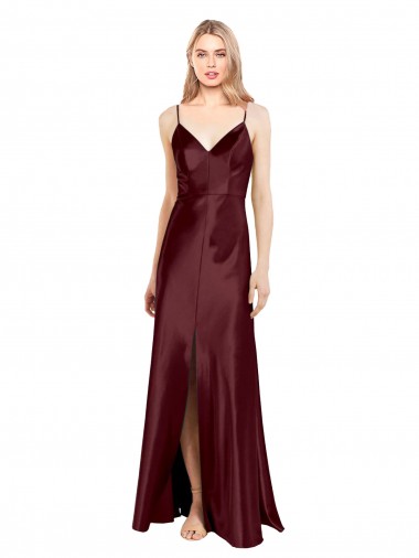 Burgundy Gold A-Line V-Neck Long Evening Dress Canada Online