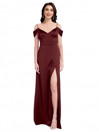 Burgundy Gold A-Line V-Neck Sleeveless Long Formal Dress Canada Online