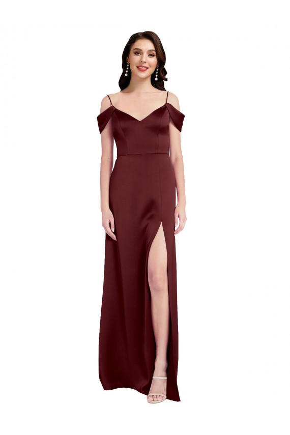Burgundy Gold A-Line V-Neck Sleeveless Long Formal Dress Canada Online