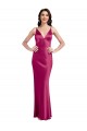 Low Back Fuchsia A-Line V-Neck Long Formal Evening Dress Canada Online