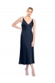 V-Back Dark Navy A-Line V-Neck Sleeveless Midi Length Formal Evening Dress Canada Online