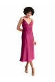 Low Back Fuchsia A-Line V-Neck Midi Length Formal Evening Dress Canada Online
