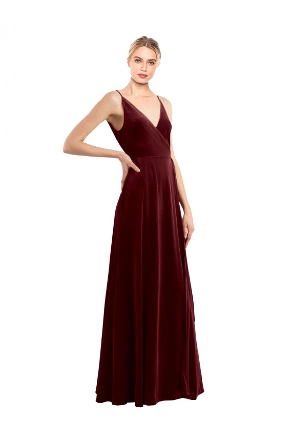 V-Back Burgundy A-Line V-Neck Long Evening Dress Canada Online