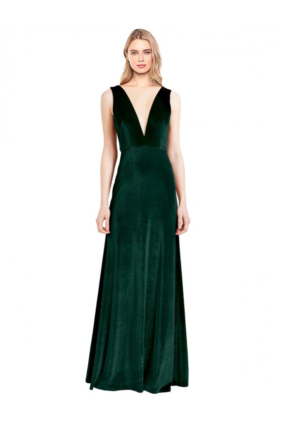 V-Back Dark Green A-Line V-Neck Long Evening Dress Canada Online