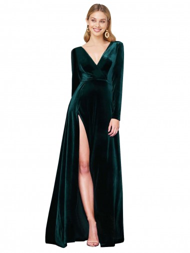 Dark Green A-Line V-Neck Sweep Train Black Tie Evening Dress Canada Online