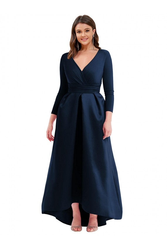 Dark Navy Ball Dress V-Neck Long High Low Plus Size Evening Dress Canada Online