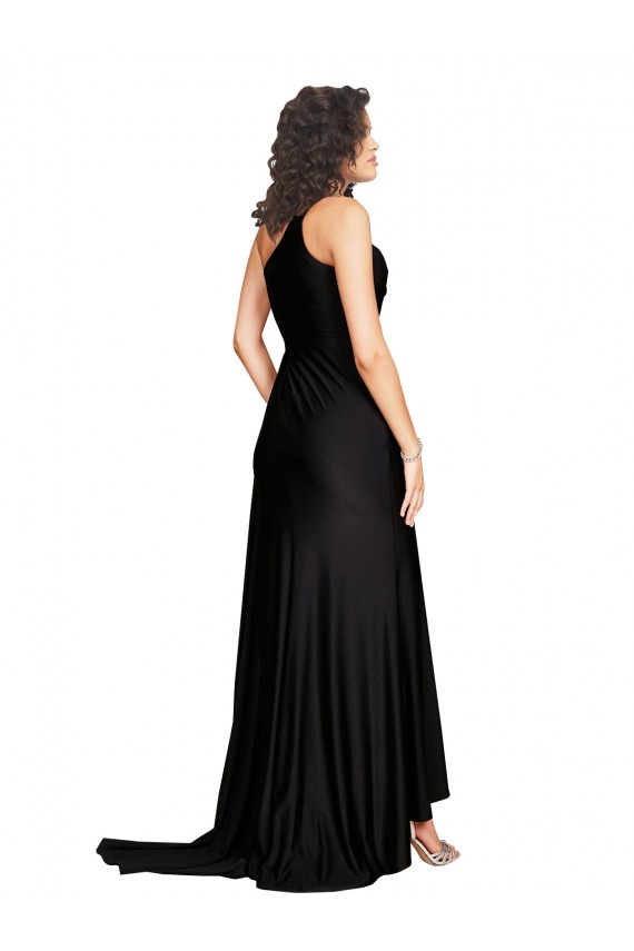 Black A-Line One Shoulder Long Black Tie Evening Dress Canada Online