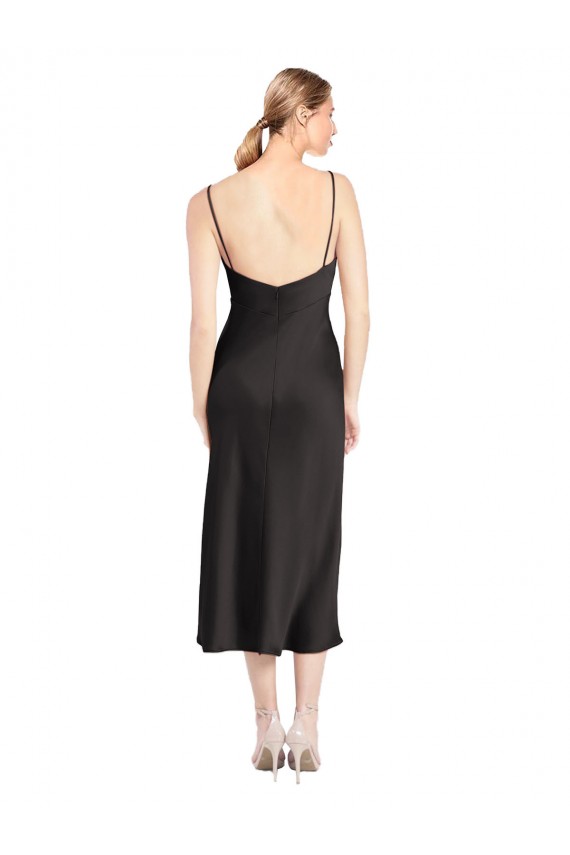 Low Back Black A-Line Cowl Neck Midi Length Formal Evening Dress Canada Online