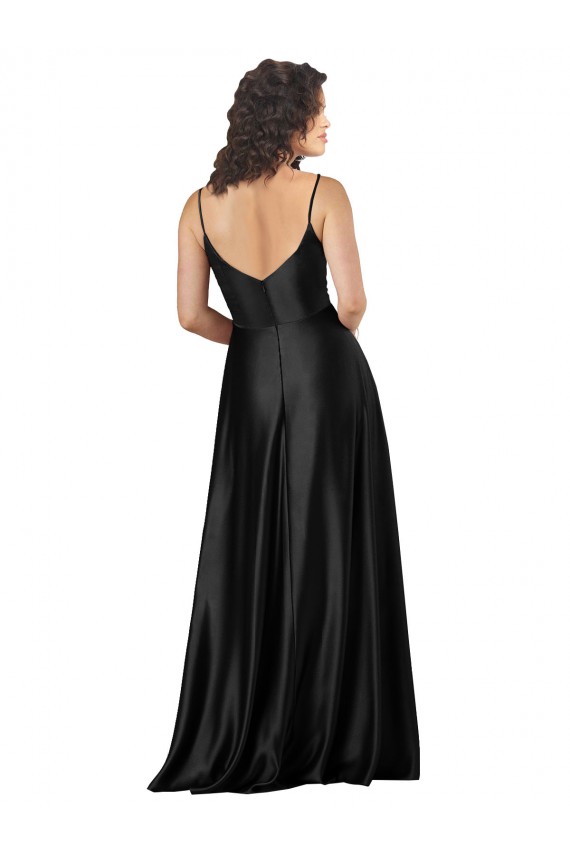 Low Back Black A-Line V-Neck Long Formal Dress Canada Online