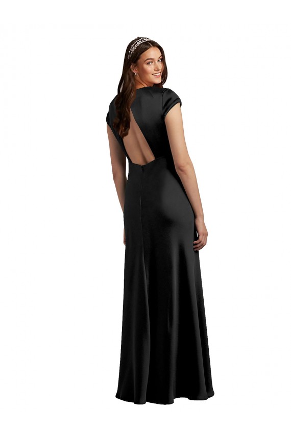 Keyhole Back Black A-Line V-Neck Long Formal Evening Dress Canada Online