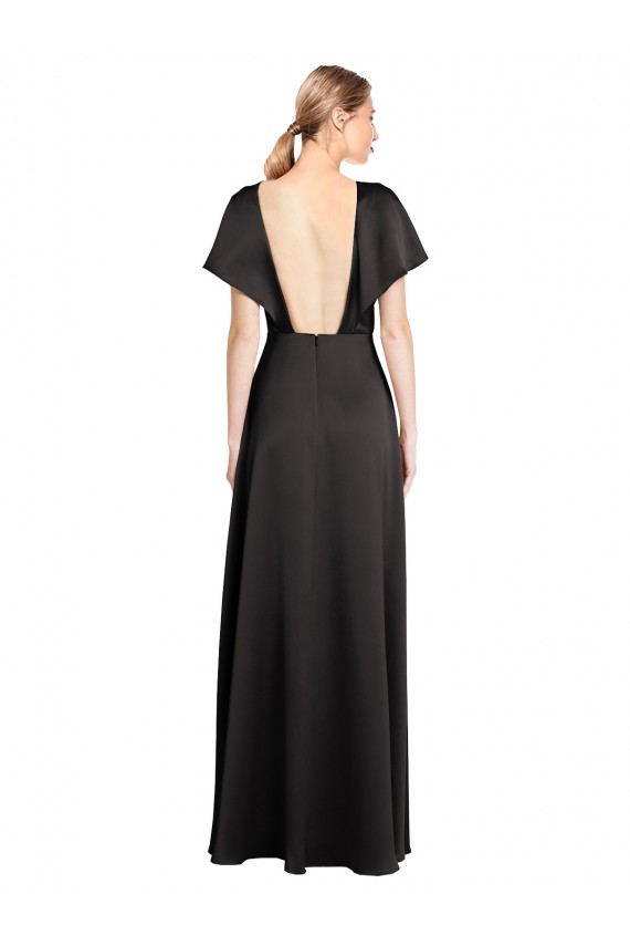 Open Back Black A-Line V-Neck Long Evening Dress Canada Online