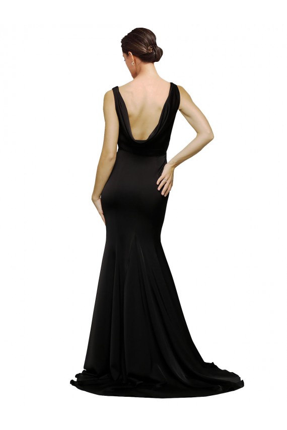 Low Back Black A-Line V-Neck Sweep Train Formal Evening Dress Canada Online