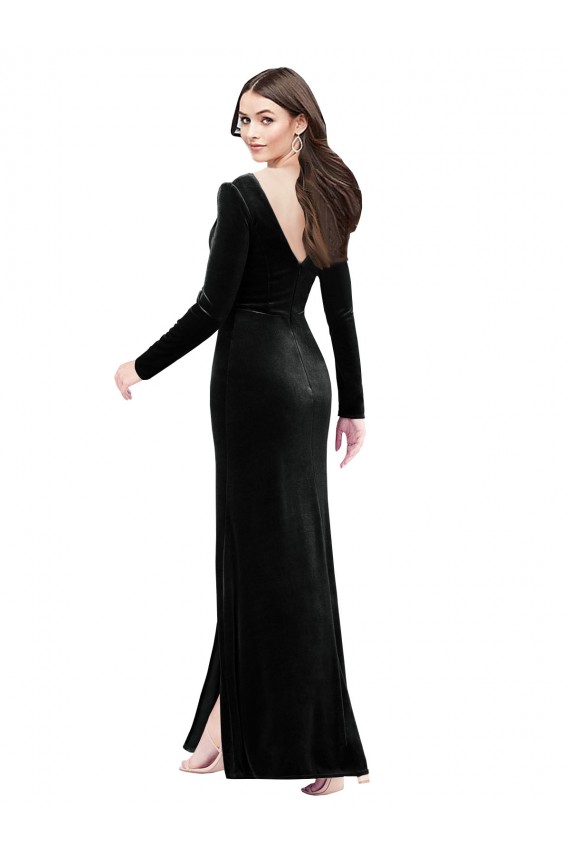 V-Back Black Column V-Neck Long Formal Evening Dress Canada Online
