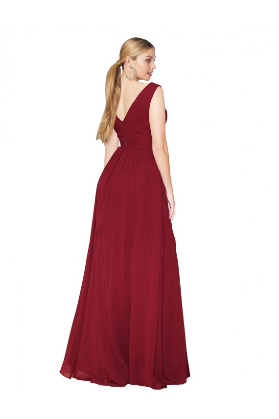 V-Back Burgundy A-Line High Neck Long Black Tie Evening Dress Canada Online