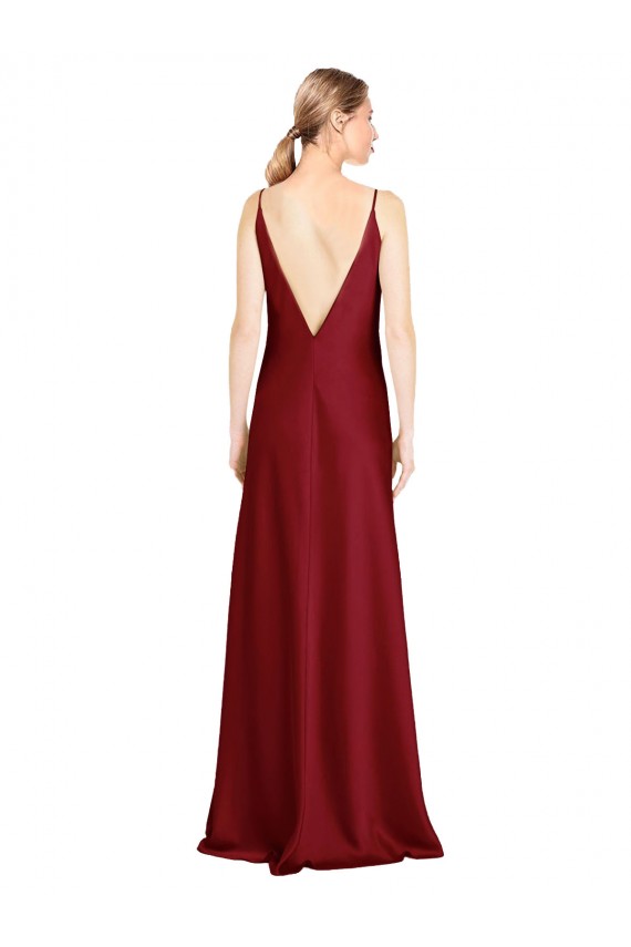 V-Back Burgundy A-Line V-Neck Long Black Tie Evening Dress Canada Online