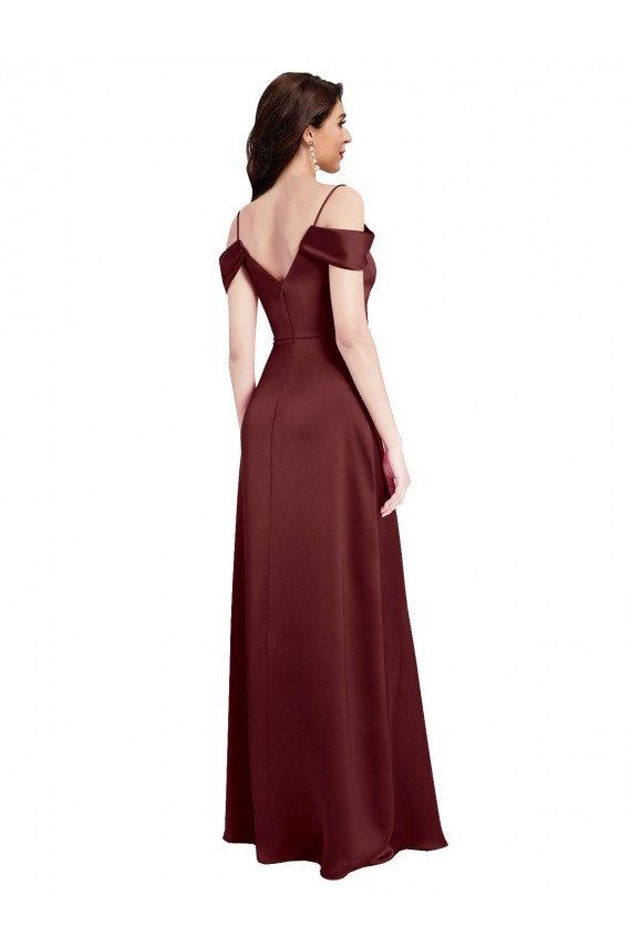 Burgundy Gold A-Line V-Neck Sleeveless Long Formal Dress Canada Online