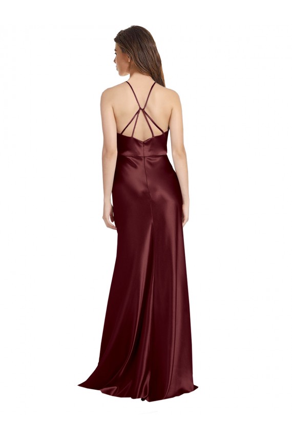 Burgundy Gold A-Line V-Neck Long Formal Evening Dress Canada Online