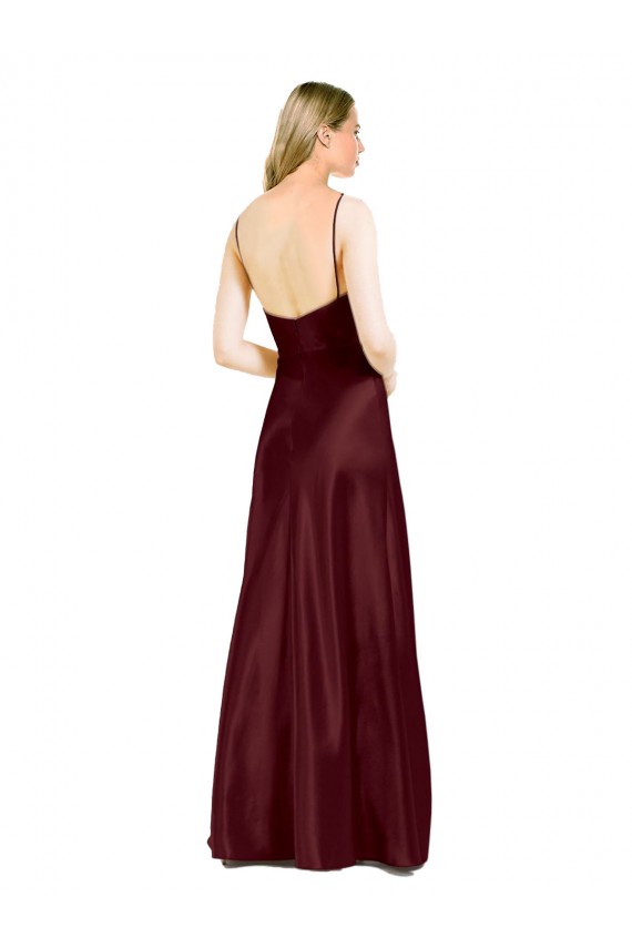 Burgundy Gold A-Line V-Neck Long Evening Dress Canada Online