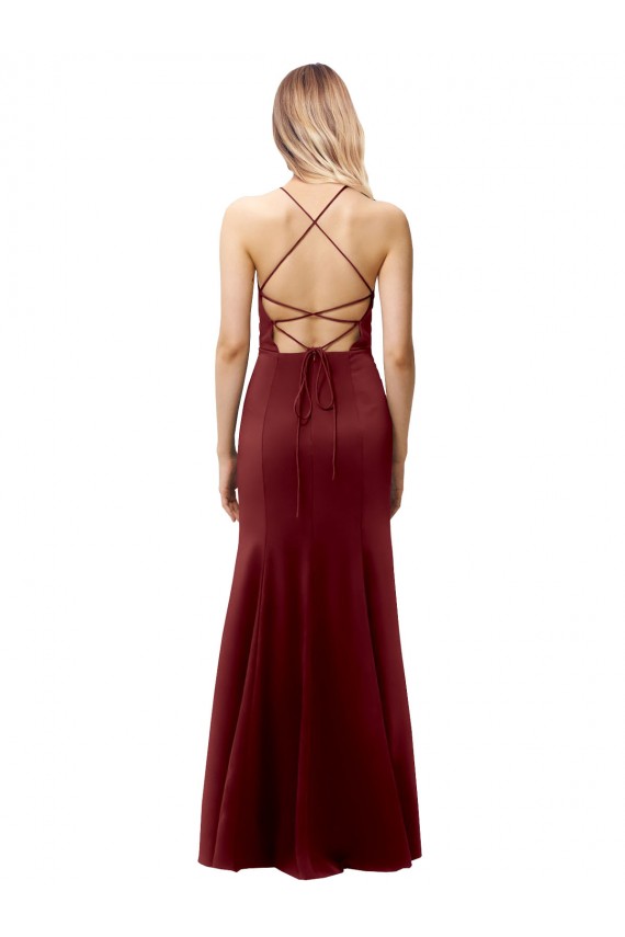 Open Back Burgundy Gold Mermaid High Neck Long Formal Evening Dress Canada Online