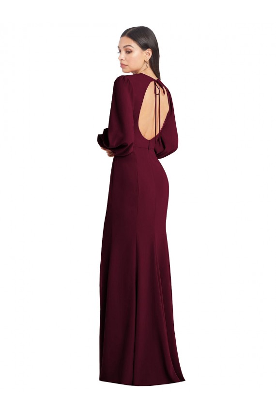 Open Back Burgundy Gold Trumpet Bateau Neck Long Formal Dress Canada Online
