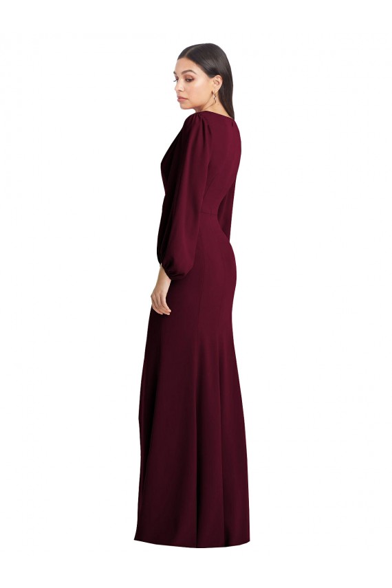 Burgundy Gold Trumpet V-Neck Long Semi Formal Evening Dress Canada Online