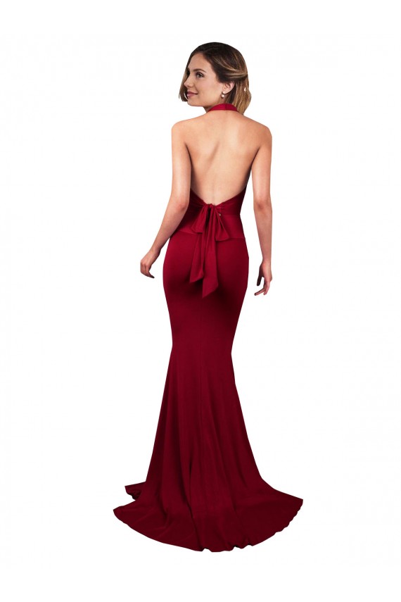 Open Back Burgundy Mermaid V-Neck Long Formal Evening Dress Canada Online