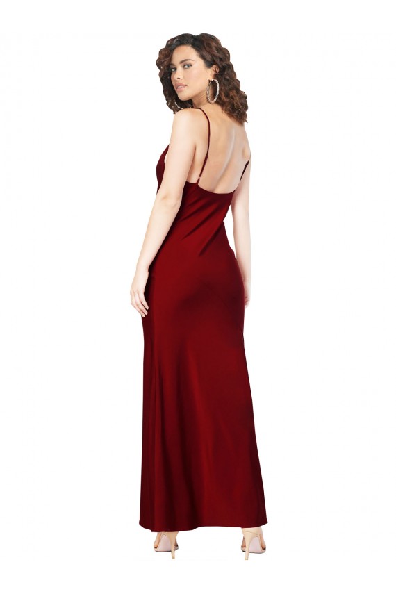 Low Back Burgundy Sheath Cowl Neck Long Black Tie Evening Dress Canada Online