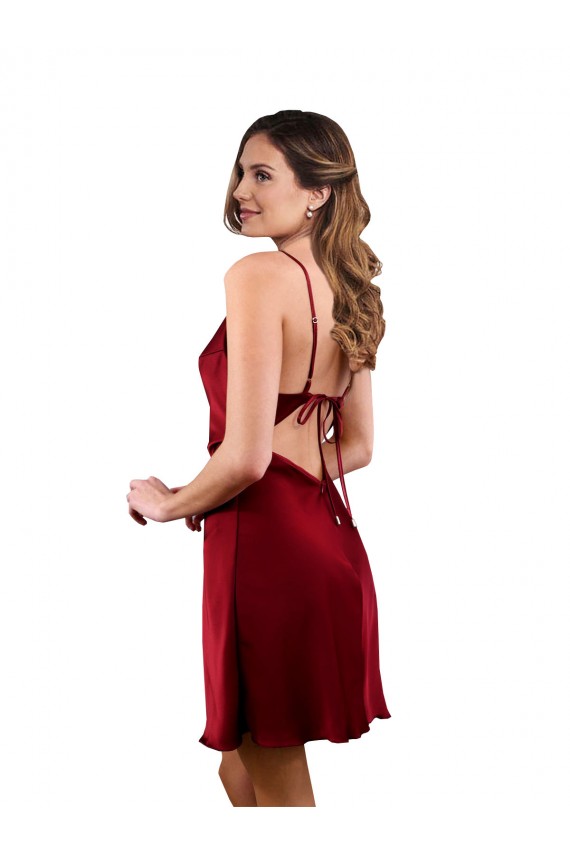 Open Back Burgundy Sheath Cowl Neck Midi Length Formal Evening Dress Canada Online