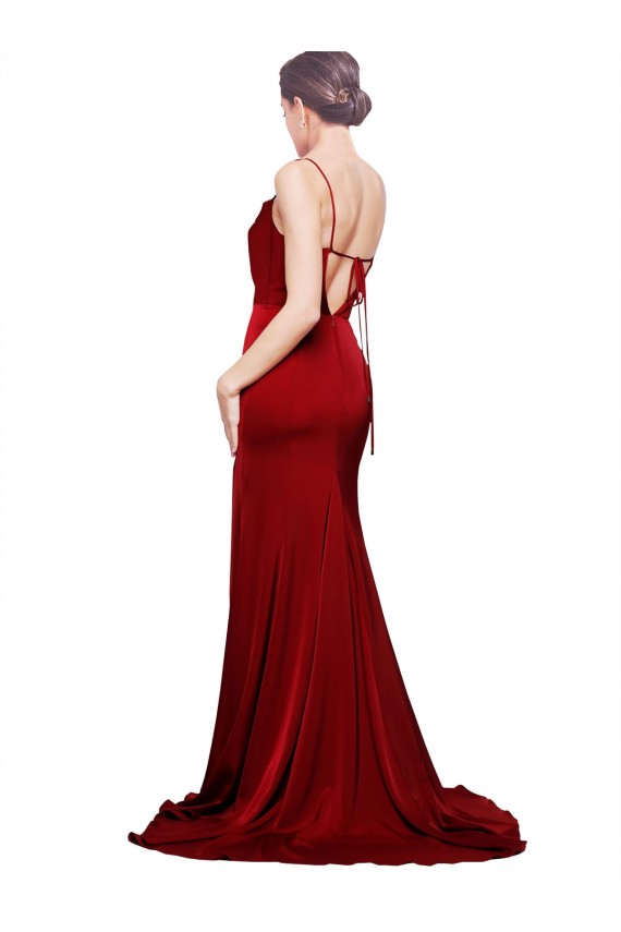 Open Back Burgundy Sheath Cowl Neck Sweep Train Black Tie Evening Dress Canada Online