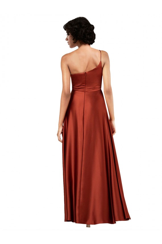 Burnt Orange A-Line One Shoulder Long Black Tie Evening Dress Canada Online