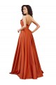 Low Back Burnt Orange A-Line Round Neck Sweep Train Formal Evening Dress Canada Online