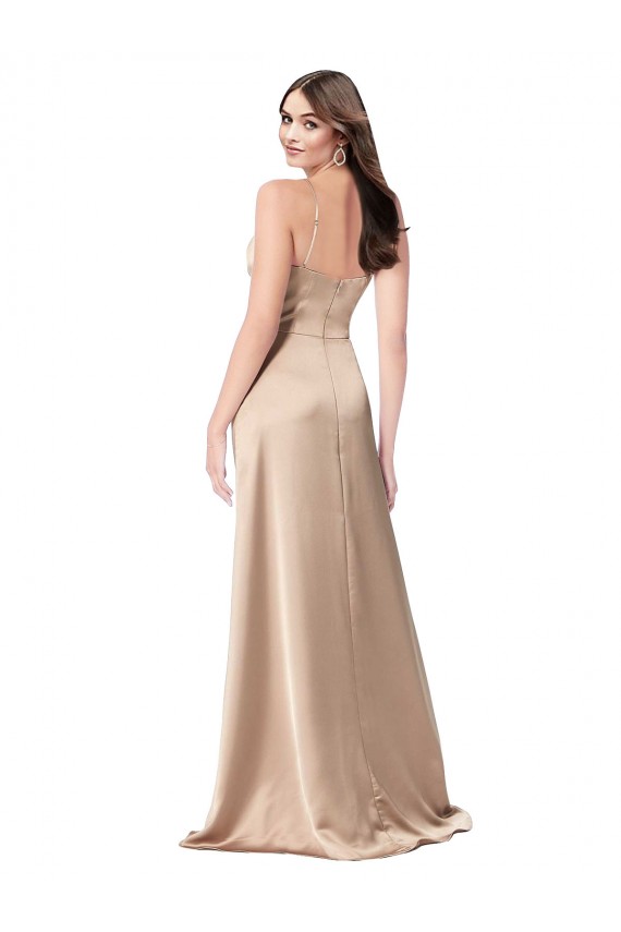Low Back Champagne Pink A-Line V-Neck Long Formal Evening Dress Canada Online