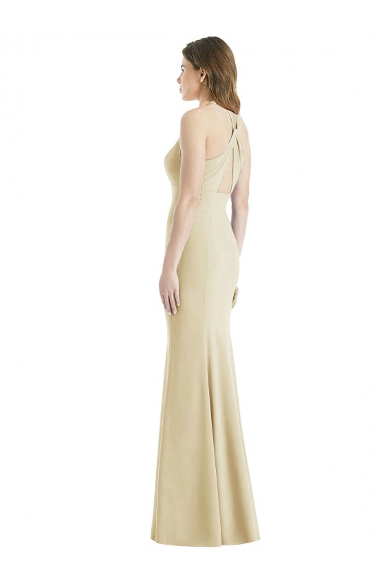 Open Back Champagne Trumpet Bateau Neck Long Semi Formal Evening Dress Canada Online