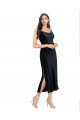 Low Back Dark Navy Column Cowl Neck Midi Length Formal Evening Dress Canada Online