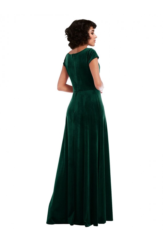 Dark Green A-Line Cowl Neck Long Black Tie Evening Dress Canada Online