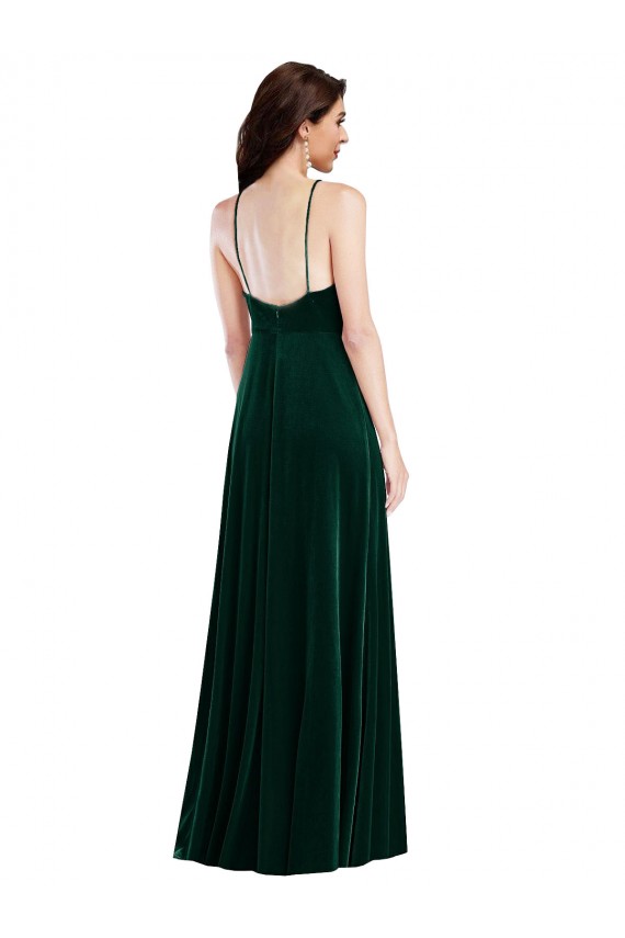 Dark Green A-Line High Neck Long Semi Formal Evening Dress Canada Online