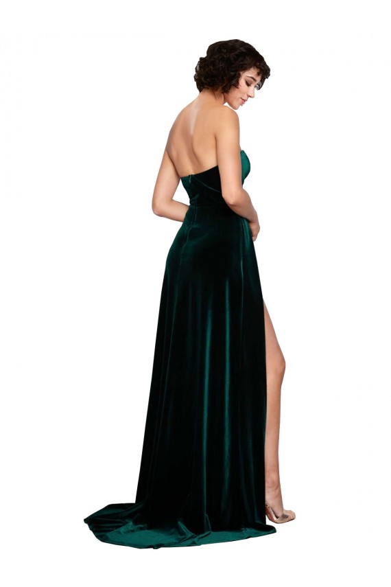 Low Back Dark Green A-Line Sweetheart Sweep Train Semi Formal Evening Dress Canada Online