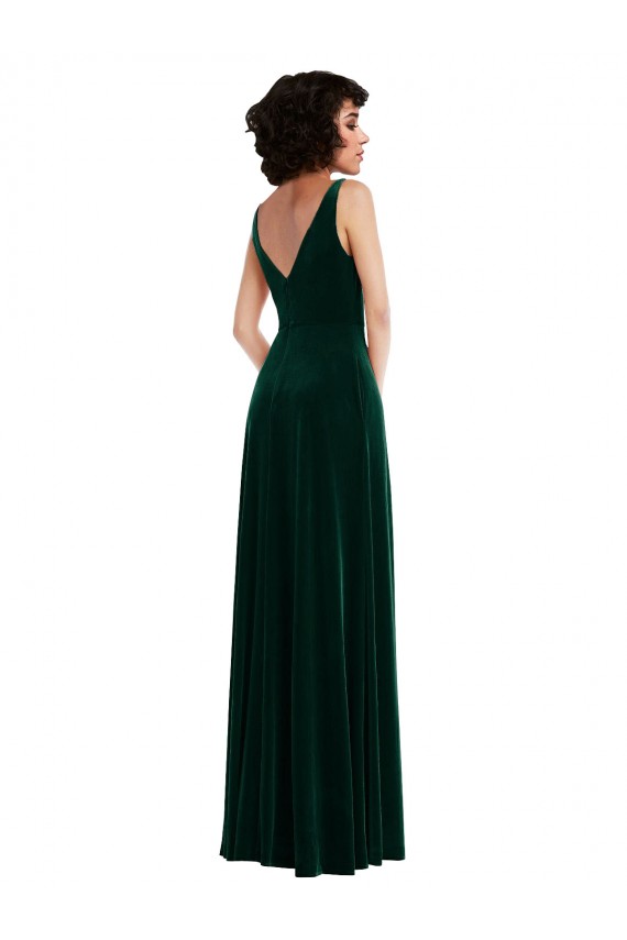 V-Back Dark Green A-Line V-Neck Long Evening Gown Canada Online
