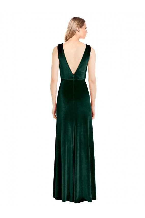 V-Back Dark Green A-Line V-Neck Long Evening Dress Canada Online