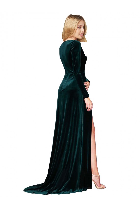 Dark Green A-Line V-Neck Sweep Train Black Tie Evening Dress Canada Online