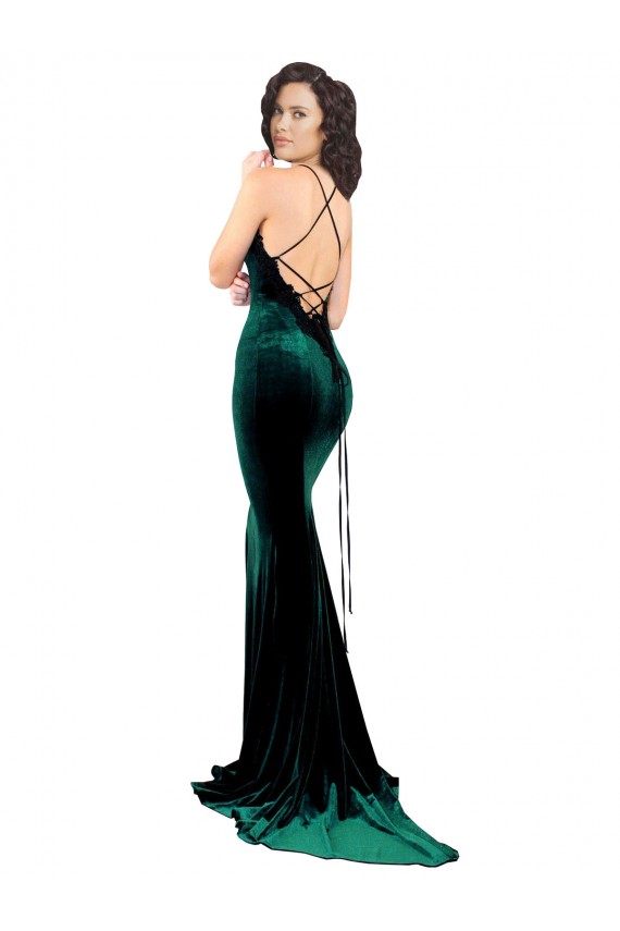 Open Back Dark Green Mermaid High Neck Sweep Train Formal Evening Dress Canada Online